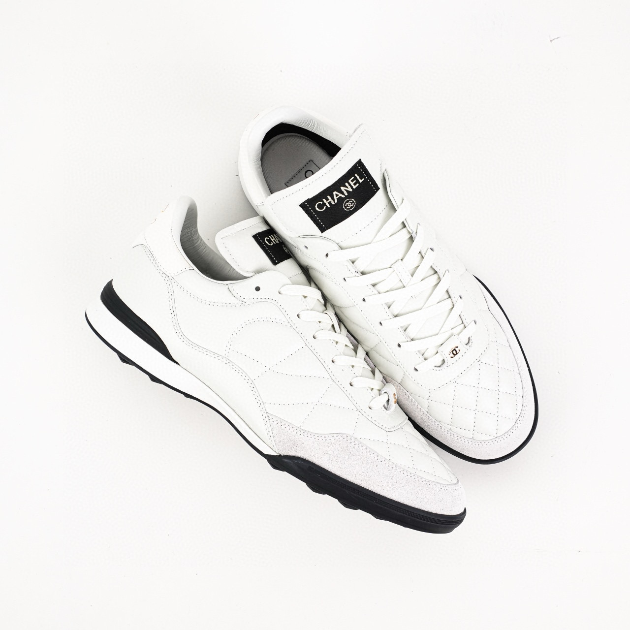 Chanel CC Quilted Calfskin Suede Sneakers