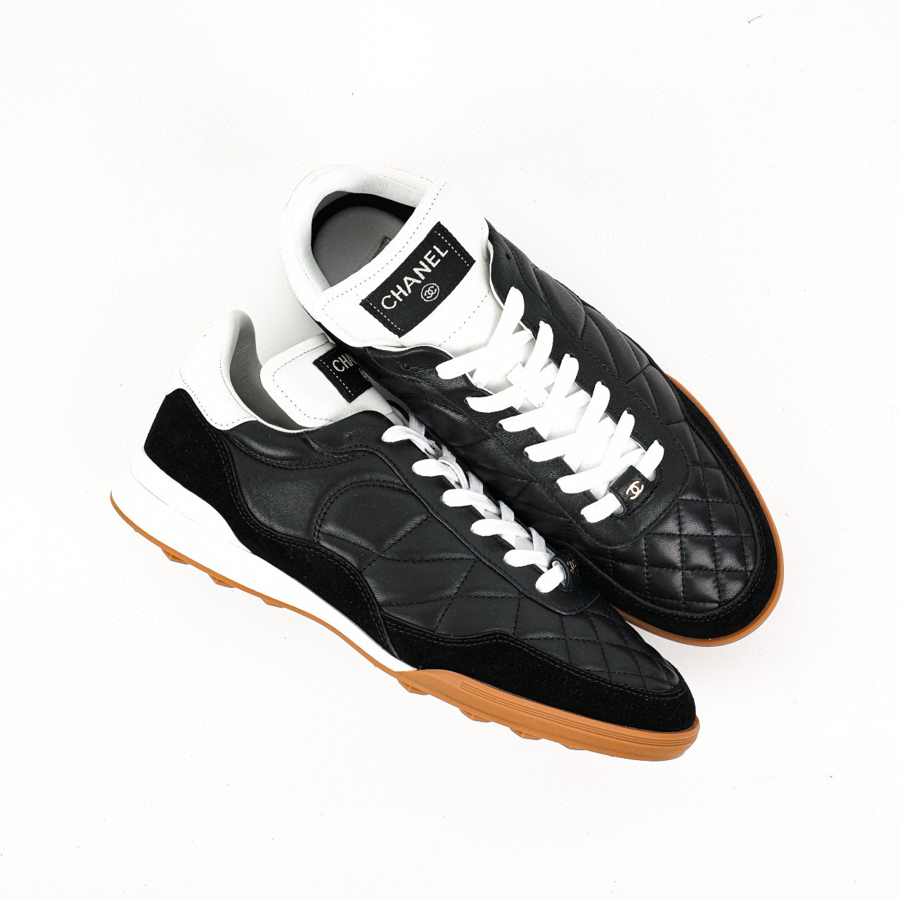 Chanel CC Quilted Calfskin Suede Sneakers