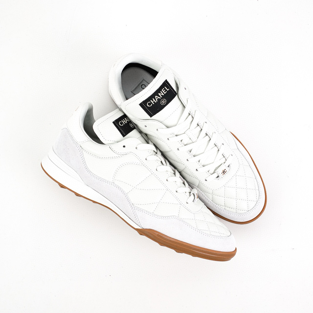 Chanel CC Quilted Calfskin Suede Sneakers