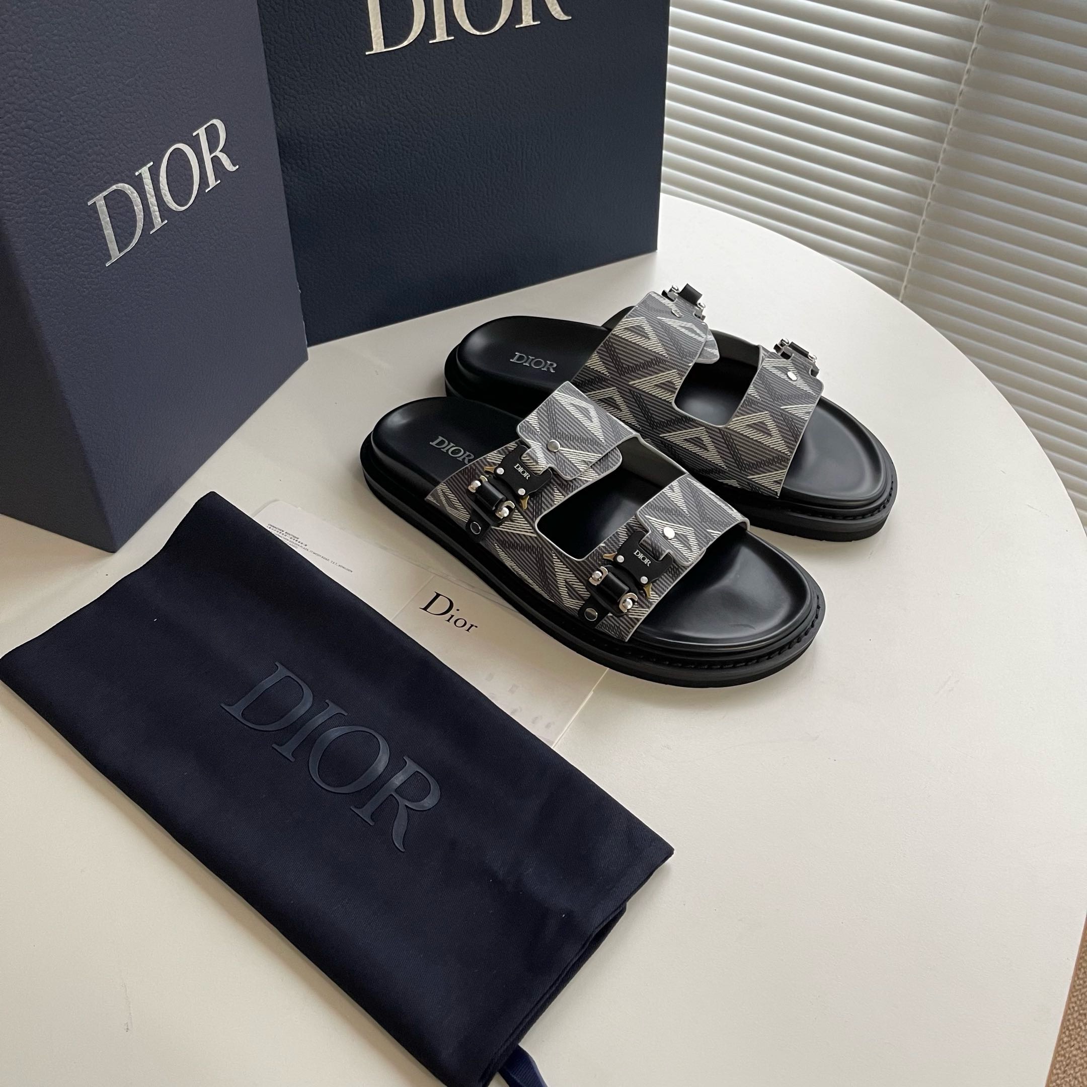 CHRISTIAN DIOR AQUA DIAMOND SANDALS LIGHT GREY