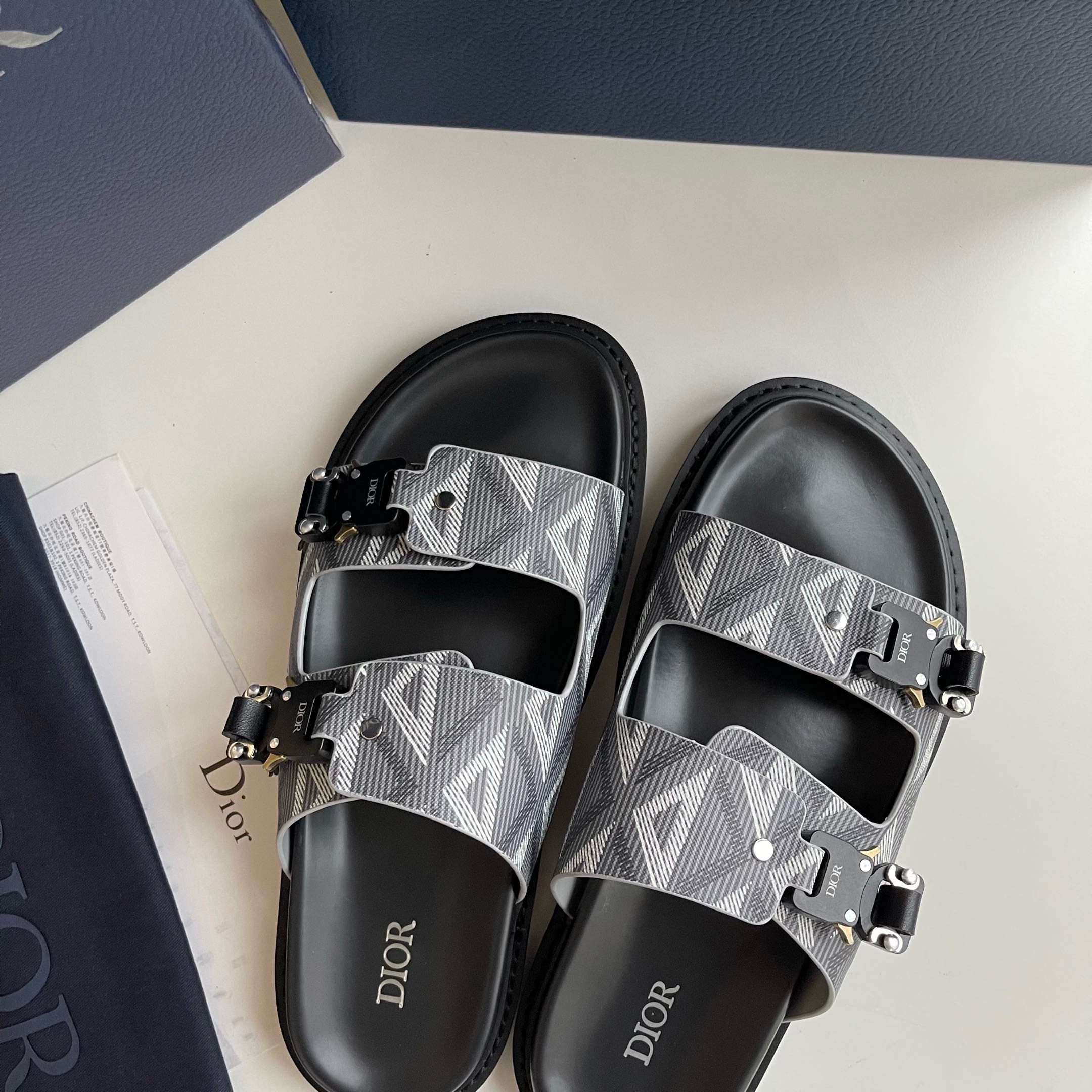 CHRISTIAN DIOR AQUA DIAMOND SANDALS LIGHT GREY