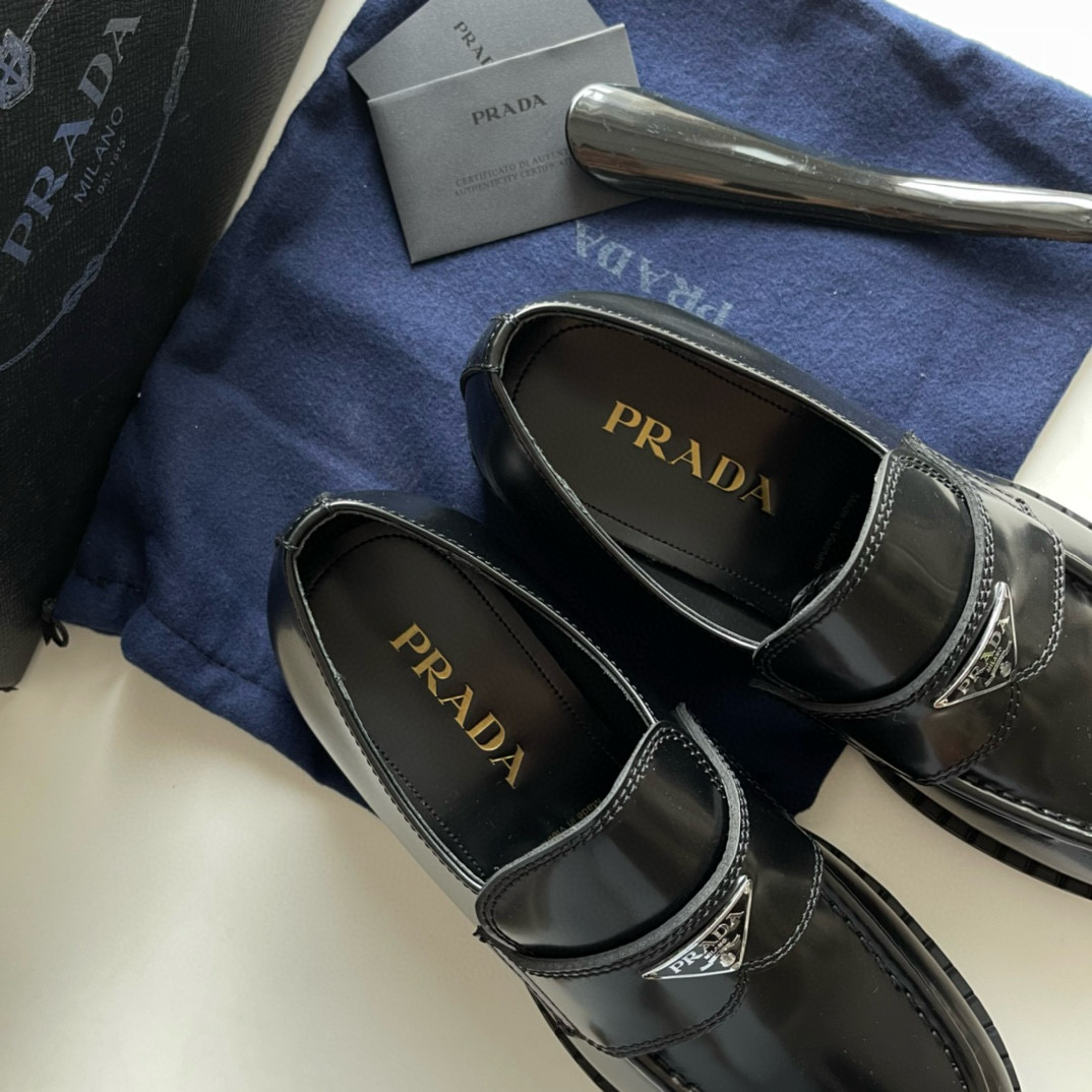 Prada Chocolate Brushed Leather Loafers