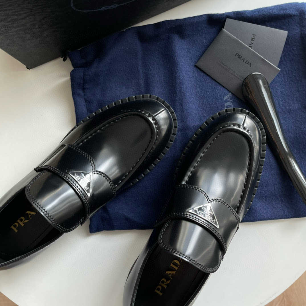 Prada Chocolate Brushed Leather Loafers Prada Chocolate Brushed Leather Loafers
