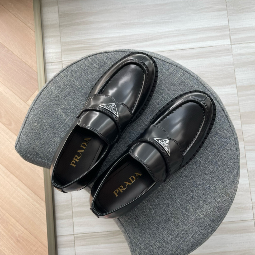 Prada Chocolate Brushed Leather Loafers