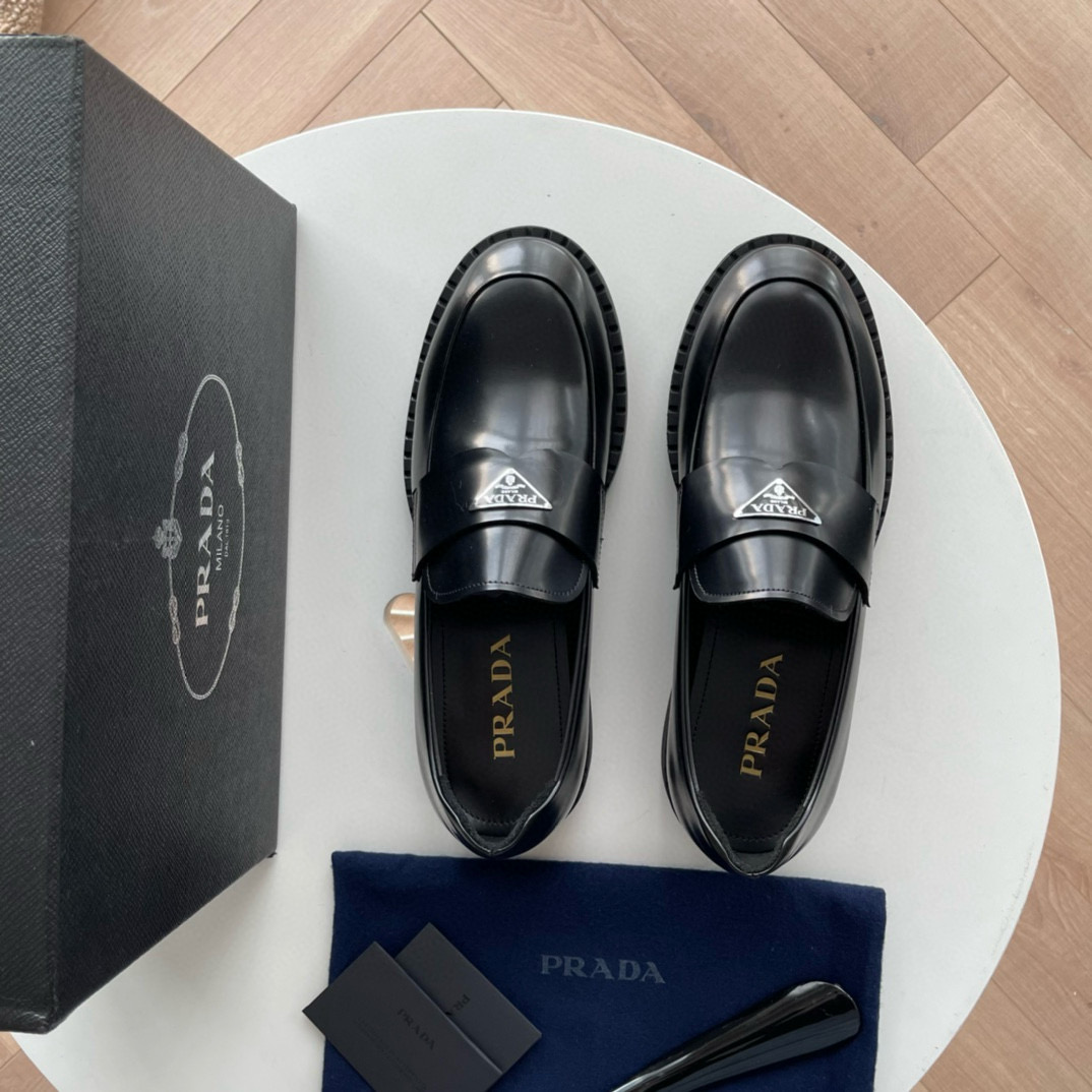 Prada Chocolate Brushed Leather Loafers