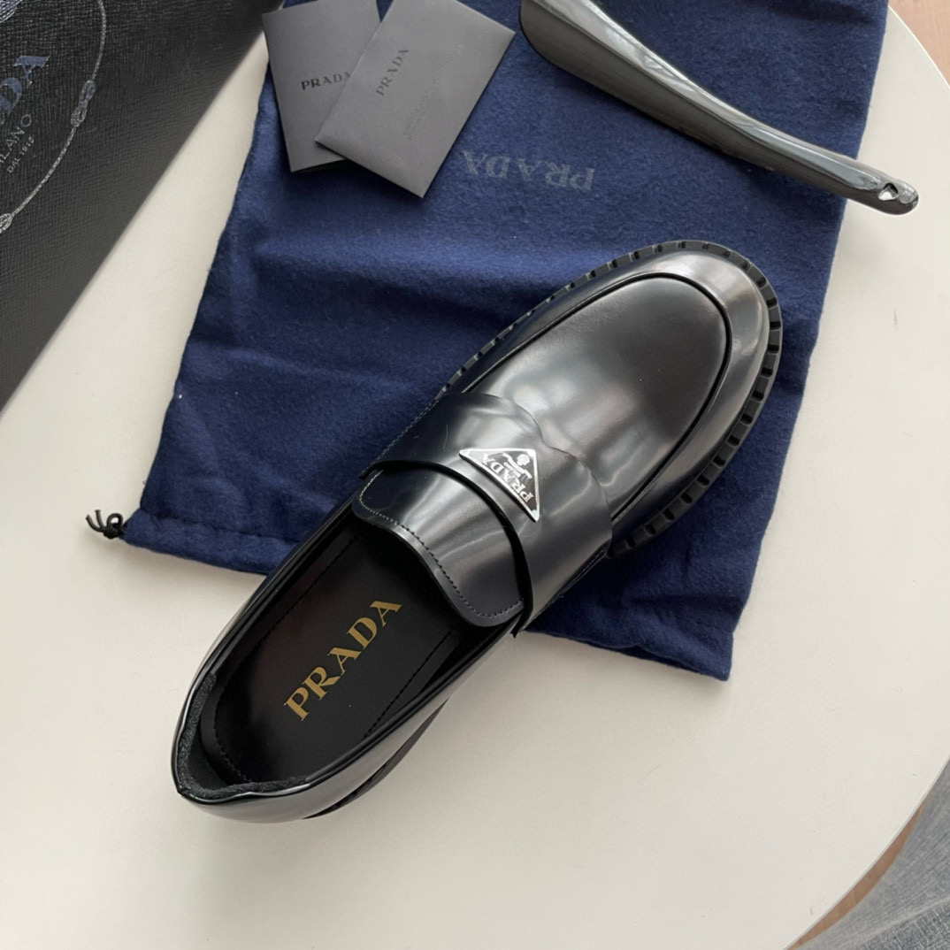 Prada Chocolate Brushed Leather Loafers Prada Chocolate Brushed Leather Loafers