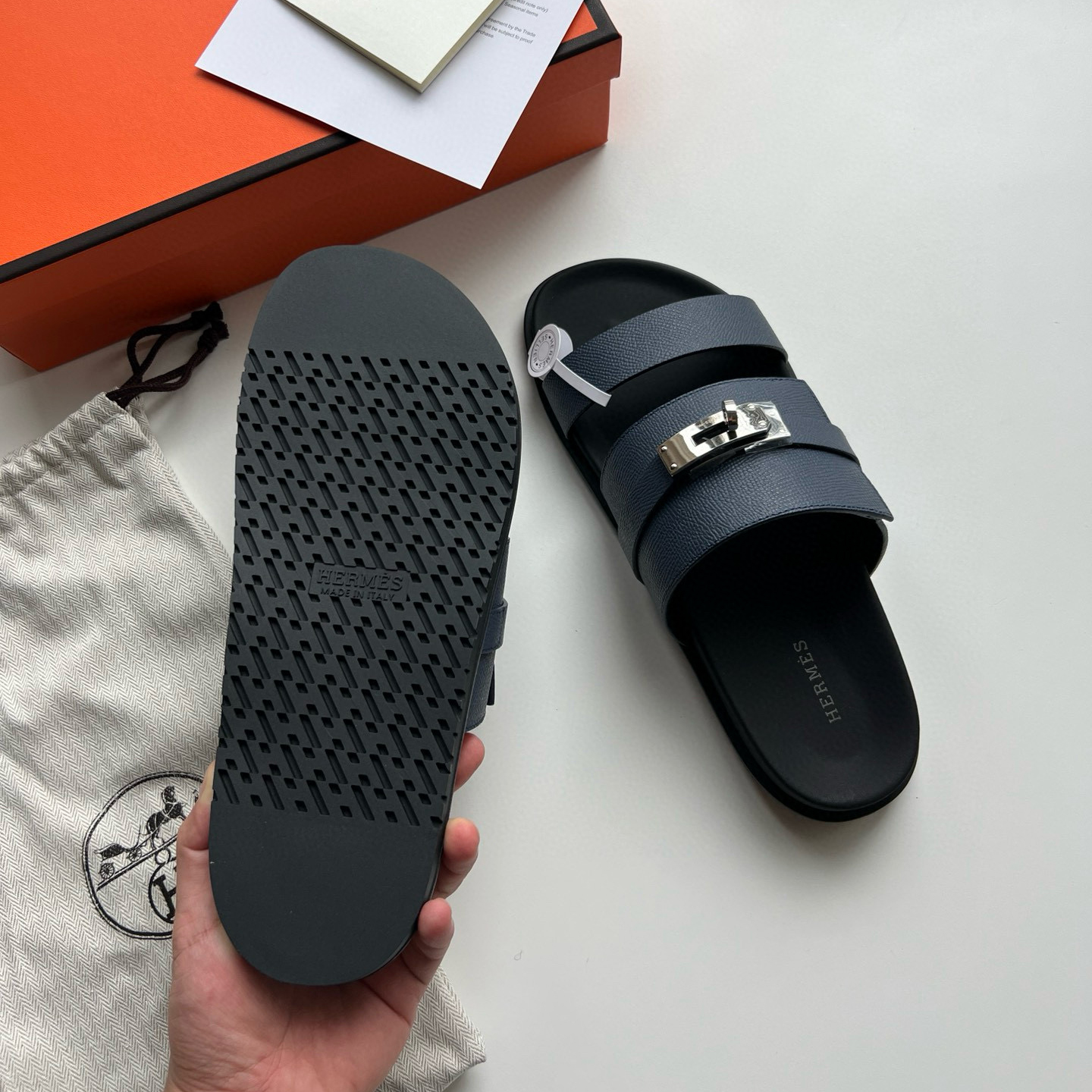 HERMÈS JACKSON  KELLY LOCK SANDALS NAVY BLUEB